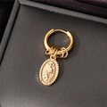 Golden stainless steel hoop earring with embossed snake pendant and sunburst detail - Oval Snake / Single Piece