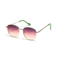 Golden hexagonal sunglasses with purple gradient lenses and green anti-slip temple tips - Purple Pink Gradient