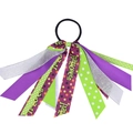 Detail of Halloween hair scrunchie with colorful polka dots and Halloween ribbons - 2# Purple Green Silver Halloween Letter Style