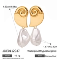18K gold plated stainless steel spiral earrings with white baroque pearl pendants - Gold Conch Baroque Pearl Style (JDE0112037)