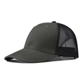 Detail of curved visor and breathable mesh panels on a two-tone baseball cap - Army Green