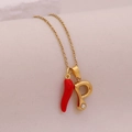 Gold stainless steel necklace with red chili pendant and crystal letter P charm - Letter P(P)