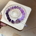 Macro view of natural amethyst beaded bracelet with silver spacers and small ball pendant - Chip Stone Amethyst (With Gift Box)