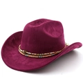 Western wine red suede cowboy hat with colorful beaded ethnic style decorative band - M(56-58cm) / Burgundy