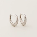 Luxuriöse S925 Sterling Silber Creolen mit klaren, funkelnden Zirkonia Pavé Steinen - 925er Silber / Weißgold