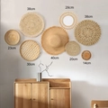 Detailed set of 8 woven wall hangings with sizes from 14cm to 40cm on a white wall - Artistic Woven Wall Decor Set 8-Piece