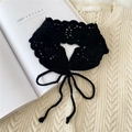 Elegant black hollow crochet lace faux collar scarf with delicate floral patterns and ties - Long Tie Style / Black