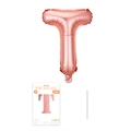 Roségoldener Folienballon Buchstabe T mit Papierkarte und Strohhalm für Partydeko - Buchstabe T / Roségold
