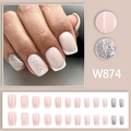 Baroque white press-on nails with French style dreamcatcher patterns and silver glitter - W874 Glue Style