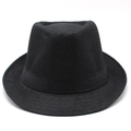 Close-up of black woven straw jazz fedora hat showing detailed texture and band - M (56-58cm) / Black