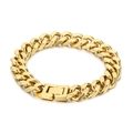 Polished gold-plated stainless steel cuban curb bracelet with secure box clasp - Gold Bracelet (KB154594-Z)