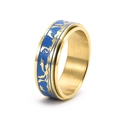 Détails du motif dauphin en émail bleu rotatif sur une bague en acier titane doré - US 7 / Doré