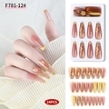 Uñas postizas largas tipo ataúd con flores amarillas y set de 24 piezas rosadas - F781-12/Bailarina Larga/Flor Amarilla Degradado