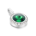 Ciondolo in argento con grande pietra rotonda verde sfaccettata e zirconi - Stile Gemma Verde Smeraldo (KP100746-K)