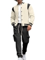 Giacca da baseball da uomo crema e nera con pantaloni cargo in stile americano - S / Albicocca