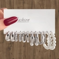 6-piece silver geometric earring set featuring faux pearls and teardrop styles on display - 6 Pairs Set-Silver Pearl Teardrop Woven