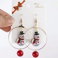 Detail of Christmas snowman pendant earrings with gold hoops and red beads on a card - Hoop Christmas Snowman