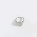 Silver minimalist teardrop open ring paved with white sparkling zircon stones - Teardrop / Water Drop (Silver)
