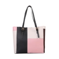 Grande borsa tote color-block in ecopelle con fibbie metalliche su sfondo bianco - Rosa
