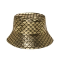 Fashionable gold mermaid fish scale bucket hat with shiny metallic texture and round brim - 58cm / Gold