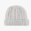 Winter cable knit beanie in light grey soft yarn with ribbed cuff for men and women - Light Gray