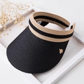 Visiera in paglia nera da donna con ape dorata e fascia elastica a righe parasole - Decorazione con Ape / Nero