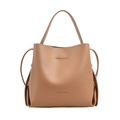 Sac seau classique en cuir caramel avec poignée supérieure et bandoulière au design minimaliste - Kaki