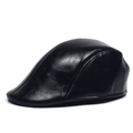 Glossy black faux leather beret hat for men and women with classic retro flat cap style - M (56-58cm) / Black