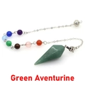 Green Aventurine hexagonal pendulum with seven chakra beads on a silver chain - Green Aventurine