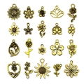 20 ciondoli floreali in lega d'oro vintage con girasoli e loto per creazione gioielli DIY - Misto 20 pezzi - Serie Oro Antico