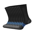 10-pair set of men's crew sports socks in black with blue compression arch support bands - Free Size 39-47 / Black Blue
