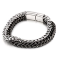 Bracelet double chaîne pour homme en acier argent et noir avec fermoir magnétique - Argent & Noir Fusil (KB83361-BD)