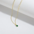 Minimalist gold teardrop necklace with green crystal pendant on thin chain - Green (Gold) (XL3412)