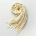 Sciarpa bianco crema con bordo a frange e trama diagonale in rilievo - Bianco Crema