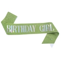 Sparkly green birthday girl sash with glitter fabric and holographic silver lettering - One Size / Green Holographic - GIRL
