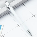 White retractable stylus pen with silver metal clip and black touch tip on white grid - White (Painted)
