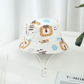 Détail du chapeau de soleil enfant en coton blanc avec motif lion et mentonnière - Blanc-Lion