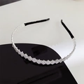 Elegant silver metal headband featuring wavy rhinestone and pearl embellishments - EM1232 Silver Square Rhinestone Headband
