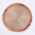 Rose gold round woven placemat with metallic thread and fine fringe details - Rose Gold Metallic Silk Tassel Round