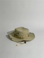 Detail view of khaki outdoor sun hat with wide brim and adjustable chin strap - One Size / Beige