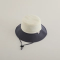 Detail of color-block sun hat showing beige crown, navy brim, and adjustable wind rope - 2-5 Years Old / Gray