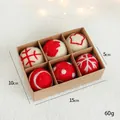 6-piece red and white wool felt Christmas ball set with snowflake patterns in a gift box - Style I 6Pcs Red and White Mix