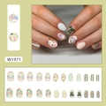 Set de uñas postizas press on con diseños de lazos y flores amarillas de 24 piezas - W1971 Sueño Rosa Amarillo (Estilo Pegamento)