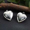 Silver 316 stainless steel heart locket pendant set on natural wood and leaf background - Heart Smooth Locket 19*22.5mm / Raw Blank