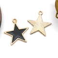 DIY star-shaped alloy charm with black enamel and gold-plated textured finish - Pentagram (11906)