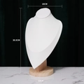 White velvet necklace bust display stand with wooden base, size 30.5x18 cm - Wood White PU Large