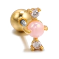 Gold-plated piercing stud with pink opal and round white zirconias with ball back - Pink 3-Stone (EGD0051)