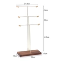 T-bar jewelry display stand with golden metal hangers and dark walnut wood base - 3-tier 30 Hooks / Walnut Color