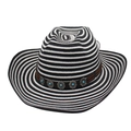 Black and white striped wide brim western jazz straw hat with turquoise beaded leather band - One Size(56-58cm) / Black White Stripes (With Windproof Rope)