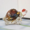 Colorful mosaic crystal resin turtle figurine with red, brown, and blue stone accents - Multicolor Crystal + Gold Foil